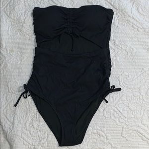 Aerie Black ribbed one piece swim suit